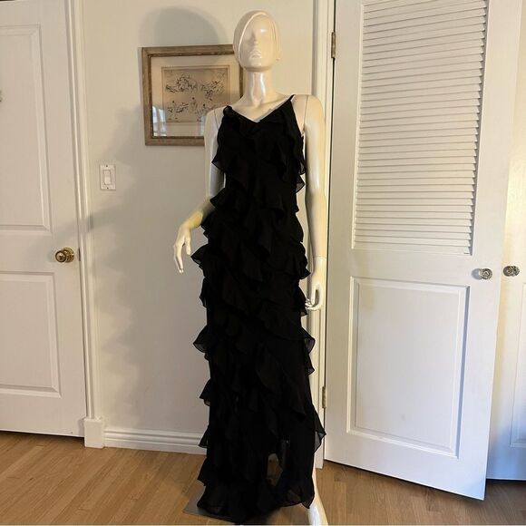 Black Ruffle Formal Gown Prom Dress - Picture 2 of 14